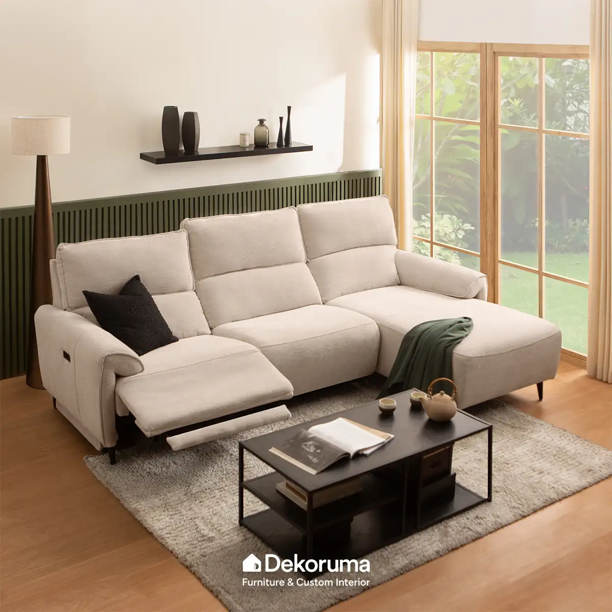 Sofa L Kiri Kain - Abu-abu Muda