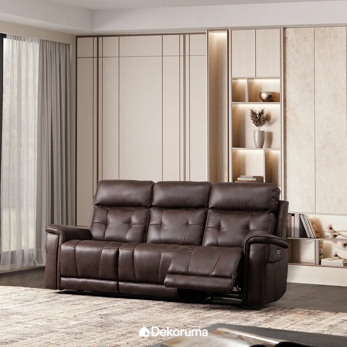 Sofa L Kiri Kain - Abu-abu Muda